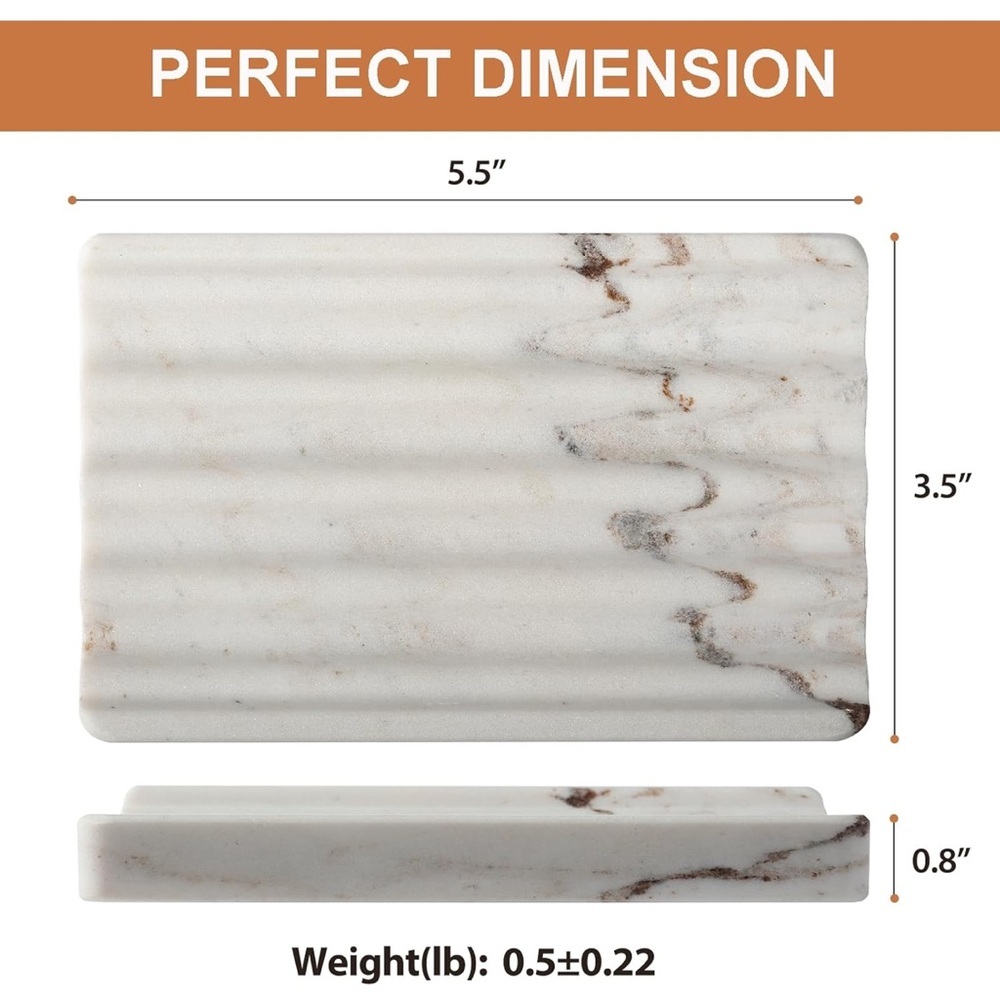 2 Piece Italian Marble Soap Dish Set Natural Stone Palissandro Classico D1563D - Picture 3 of 4